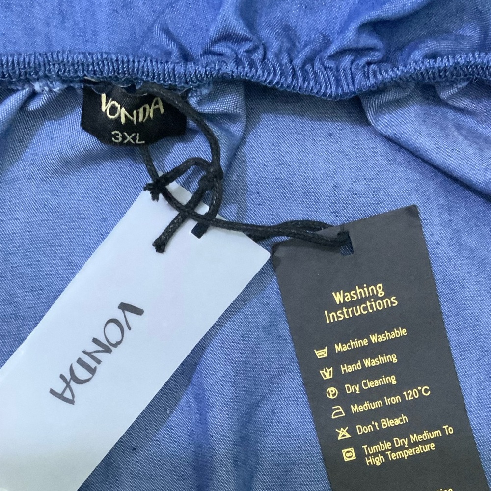 Vonda Off Shoulder Wide Leg Romper Jumpsuit Denim Blue Women’s Plus 3XL - Picture 9 of 15